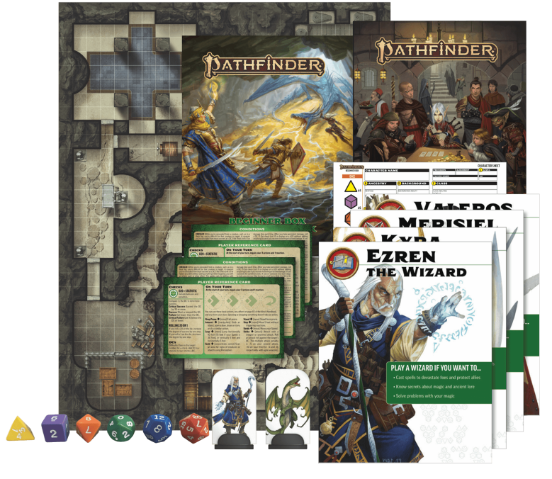 Pathfinder Beginner Box contents.